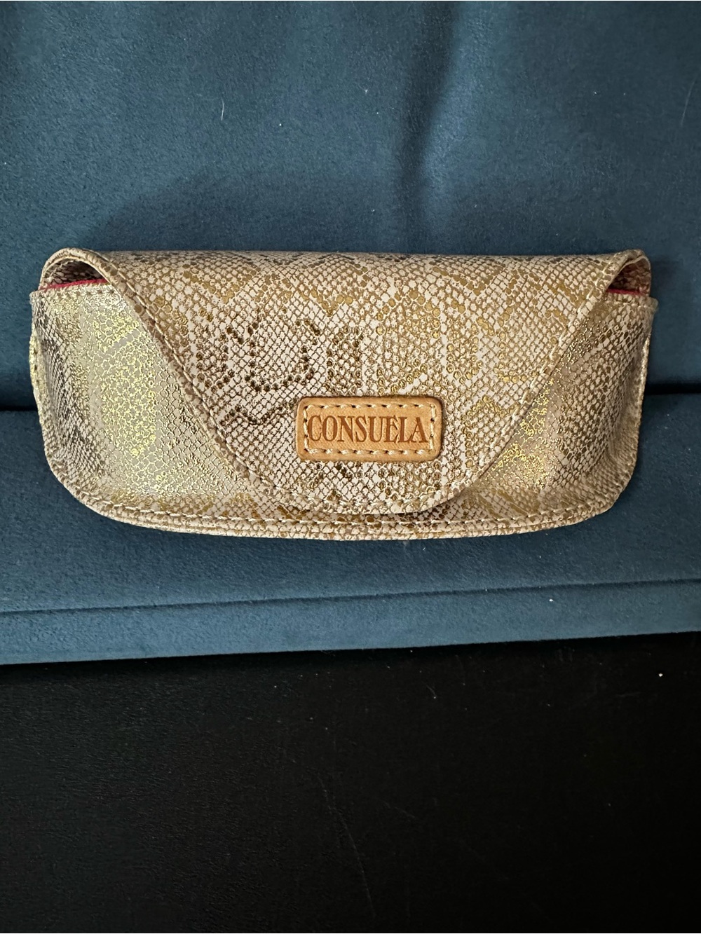 Consuela Gold Metallic Snake-Print Sunglasses Case
